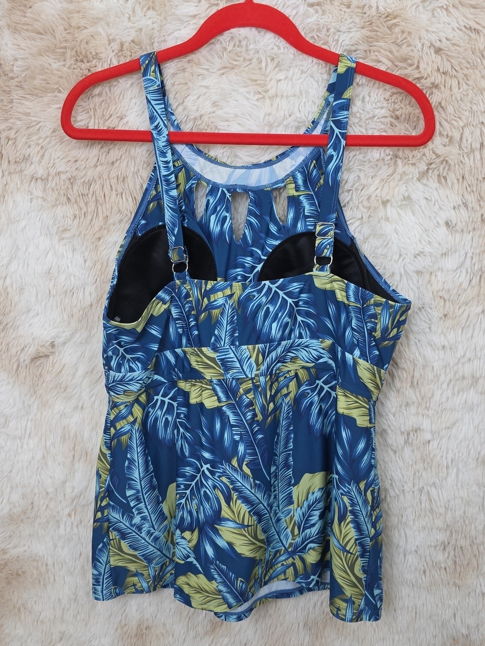 *Septangle Blue Tropical Leaf Tankini Swim Top Estimated Small - Picture 3 of 11